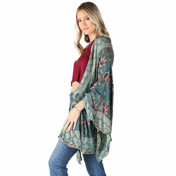 Bohemian Floral Waist-Tie Handkerchief Wrap Kimono - Picture 7 of 14